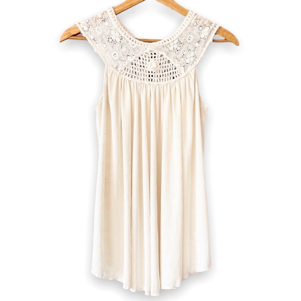 ✦ Free People ✦ Cream & White Lace Crochet Silky Sleeveless Mini Slip Dress | XS